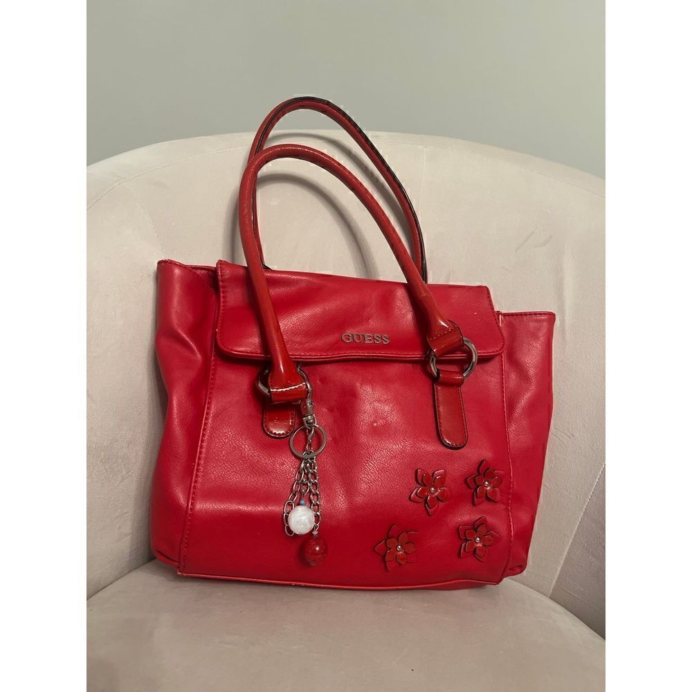 Guess Red Top Handle Bag Purse Floral